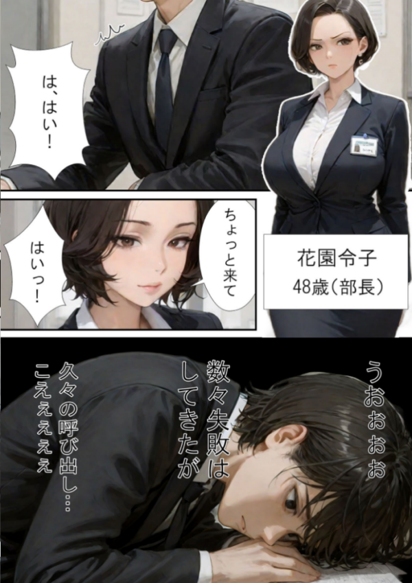 エロ漫画：仕事で失敗ばかりの俺が人妻上司（48）と残業したら濡れ濡れセックス始まった話 モザイク版   hitomi サンプル画像