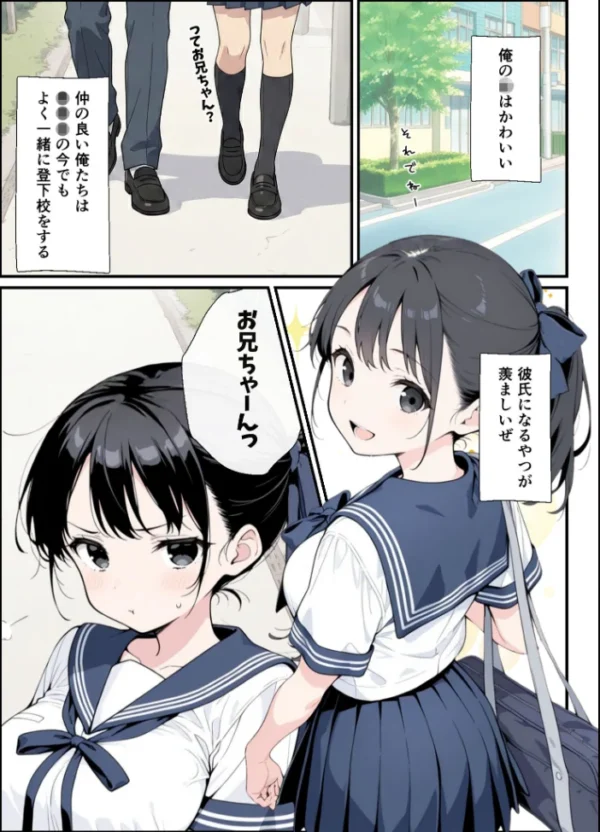 エロ漫画:純粋清楚義妹のブラ透け事件から、学園で家でと連続甘々中●し懇願SEXした話 モザイク版 hitomi サンプル画像