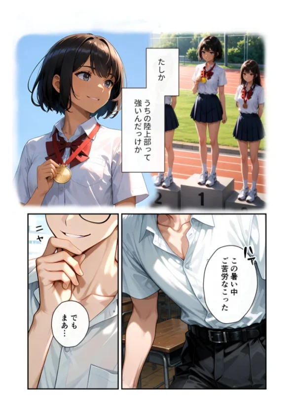 エロ漫画:陰キャの僕、透視の力を手に入れる。第二十一話 〜陸上部女子の濡れた小麦肌と乱れるペース〜 モザイク版 hitomi サンプル画像