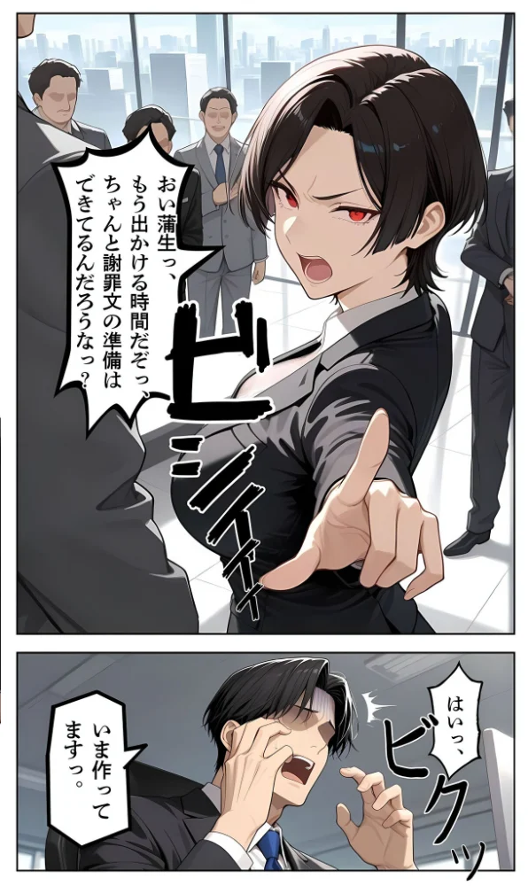 エロ漫画:【覗き眼鏡本舗】〜パワハラ女部長の秘密を握ってうるさい口に●●●●でフタをした後いちゃラブア●ルセックスをする話〜 モザイク版 hitomi サンプル画像